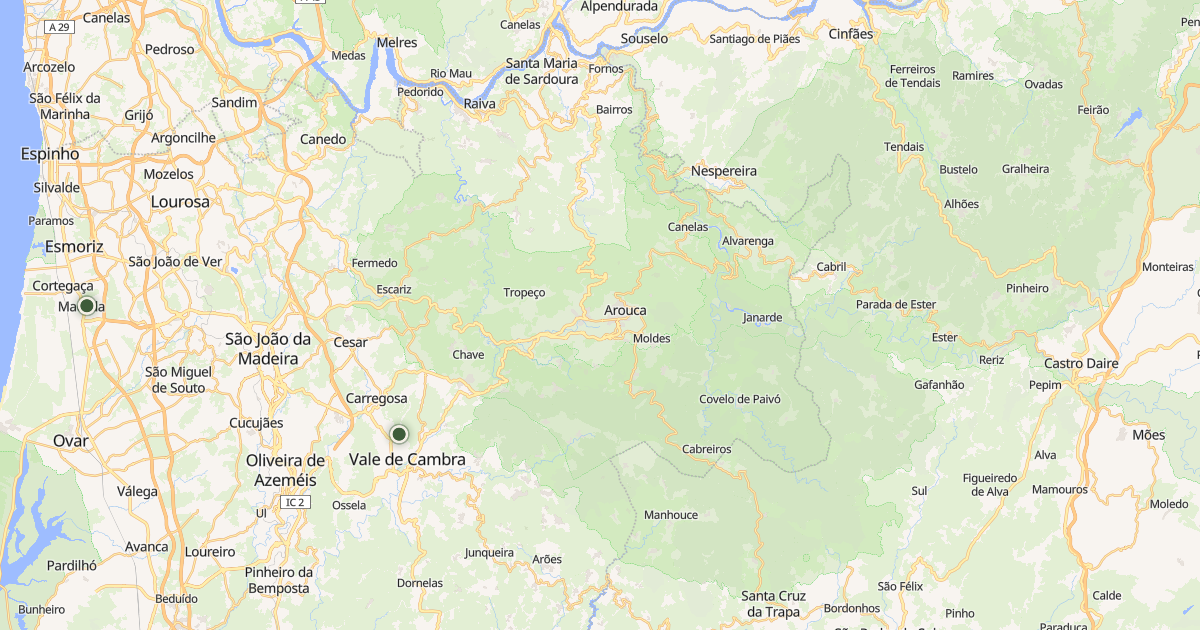 Mapa do concelho de Arouca