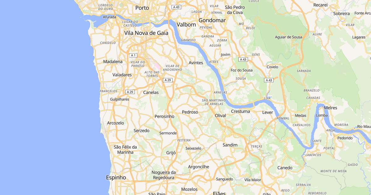 Mapa do concelho de Vila Nova de Gaia