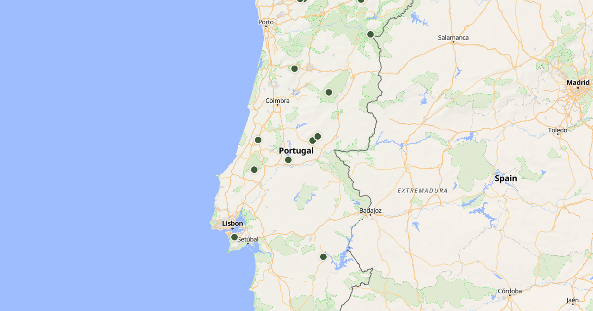 Mapa de Portugal continental — incêndios por distrito