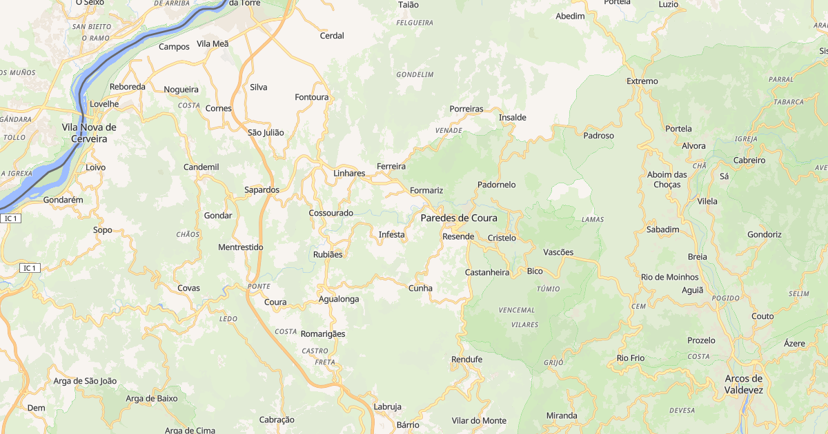 Mapa do concelho de Paredes de Coura